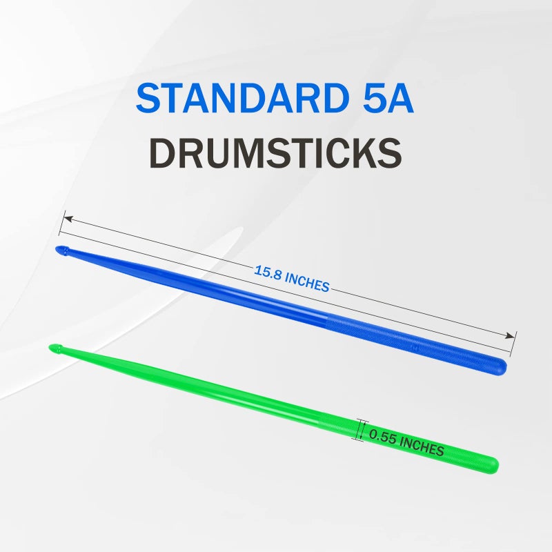 Musfunny 5A Nylon Drumsticks for Kids Adults: Light Durable Drum Sticks Blue Green with Anti-Slip Handles for Electronic Drums Exercise Percussion Accessories (2 Pairs) - Image 2